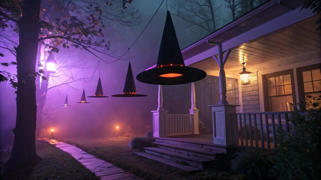 Floating Witch Hats for Outdoor Halloween Decorations