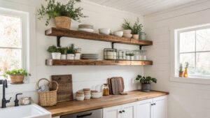 Reclaimed Wood Floating Shelves for Small Kitchen
