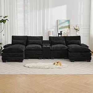 Chenille Modular Sectional with Built-in Charging Port