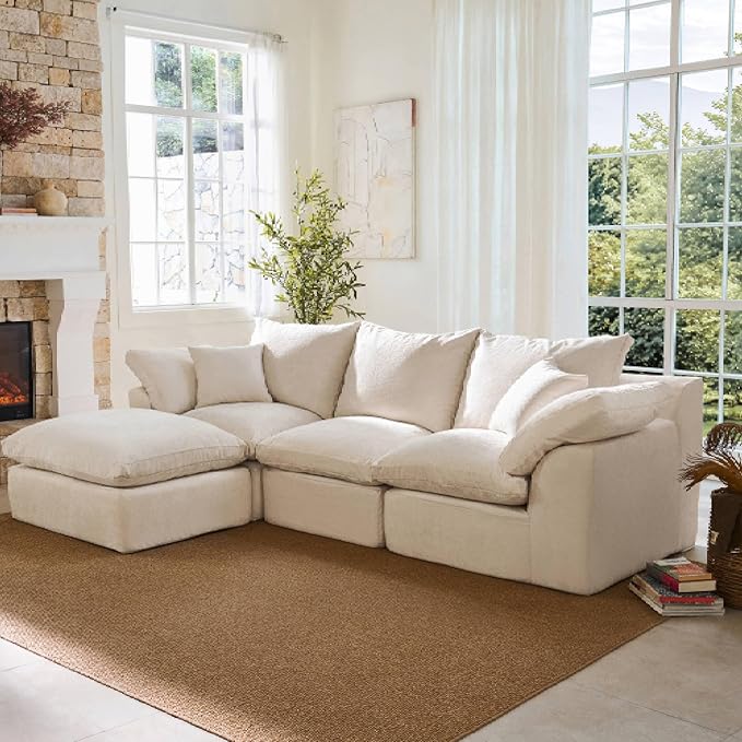 GLEESOUL Chenille Boneless Sectional with Ottoman