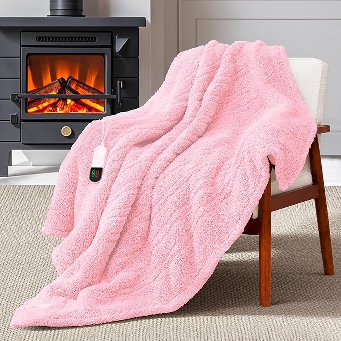MAXEVE Electric Heated Throw Faux Rabbit Fur Blanket