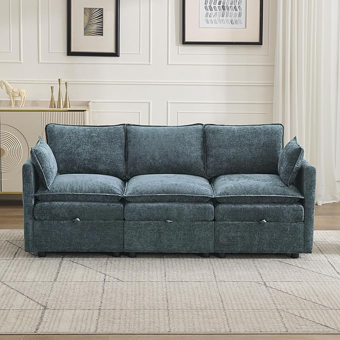 Modular Upholstered Sectional with Adjustable Chenille Armrests